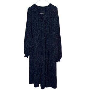Vintage Womens Duster Sweater Size XL Deep Navy Green Metallic Handmade Casual
